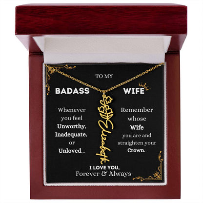 To My Bada$$ Wife | Gold Birth Flower Name Necklace