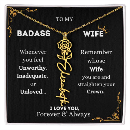 To My Bada$$ Wife | Gold Birth Flower Name Necklace