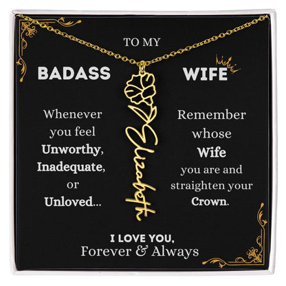 To My Bada$$ Wife | Gold Birth Flower Name Necklace