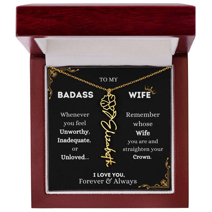 To My Bada$$ Wife | Gold Birth Flower Name Necklace