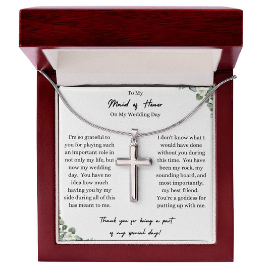 To My Maid Of Honor On My Wedding Day | Stainless Steel Cross Necklace