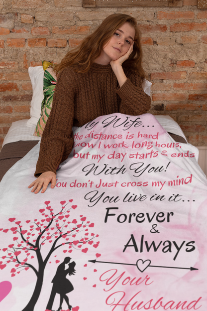 To My Wife, Love Your Husband - Pink Hearts | Cozy Plush Fleece Blanket
