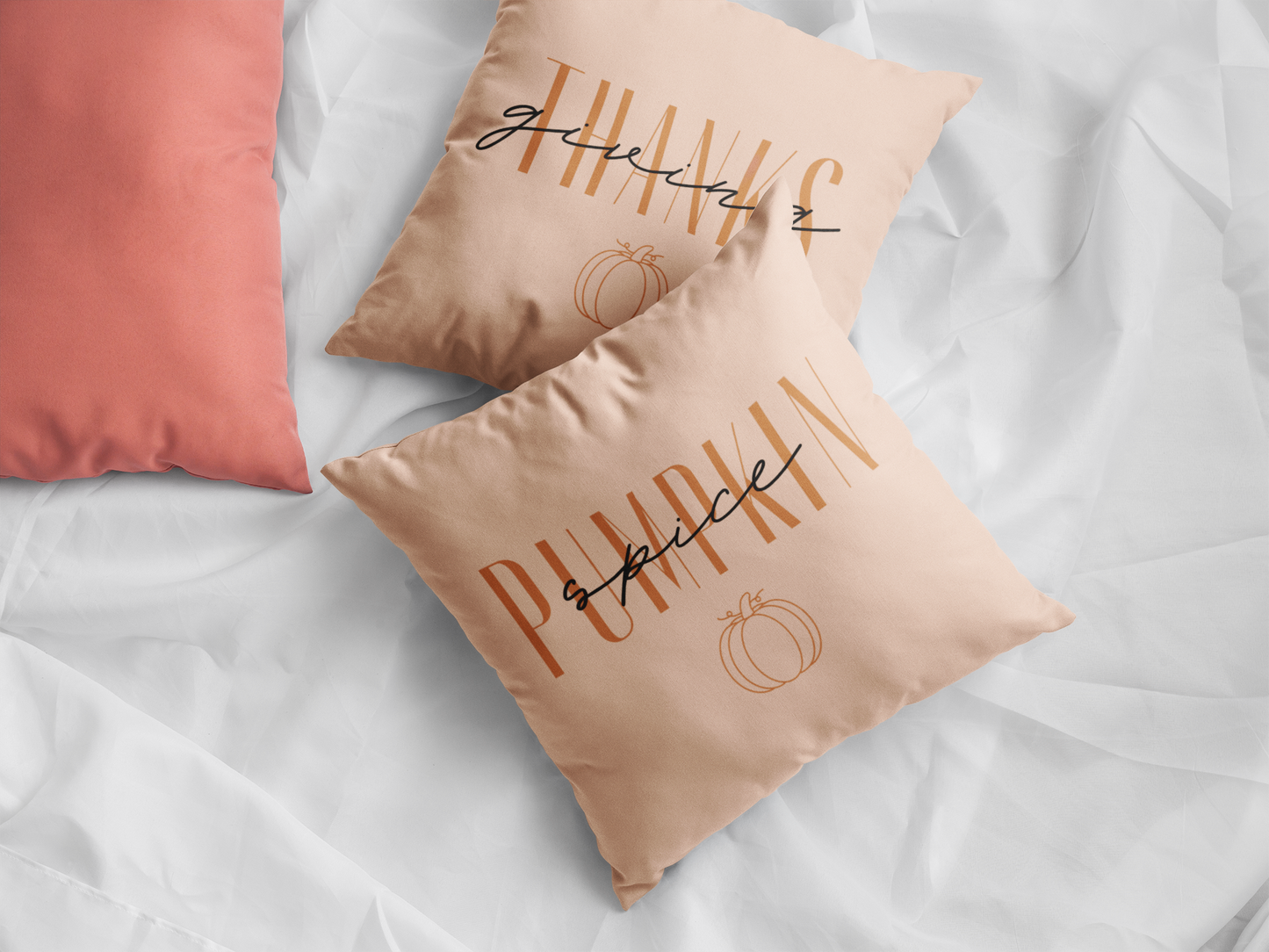 Pumpkin Spice and Thanksgiving | Reversible Square Decorative Pillow 18in x 18in