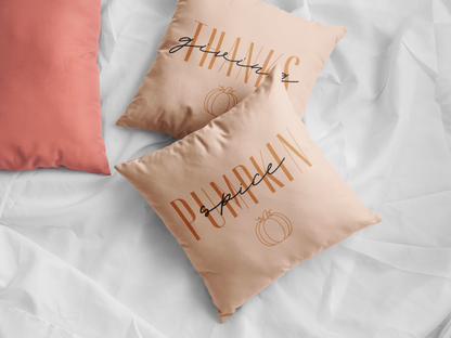 Pumpkin Spice and Thanksgiving | Reversible Square Decorative Pillow 18in x 18in