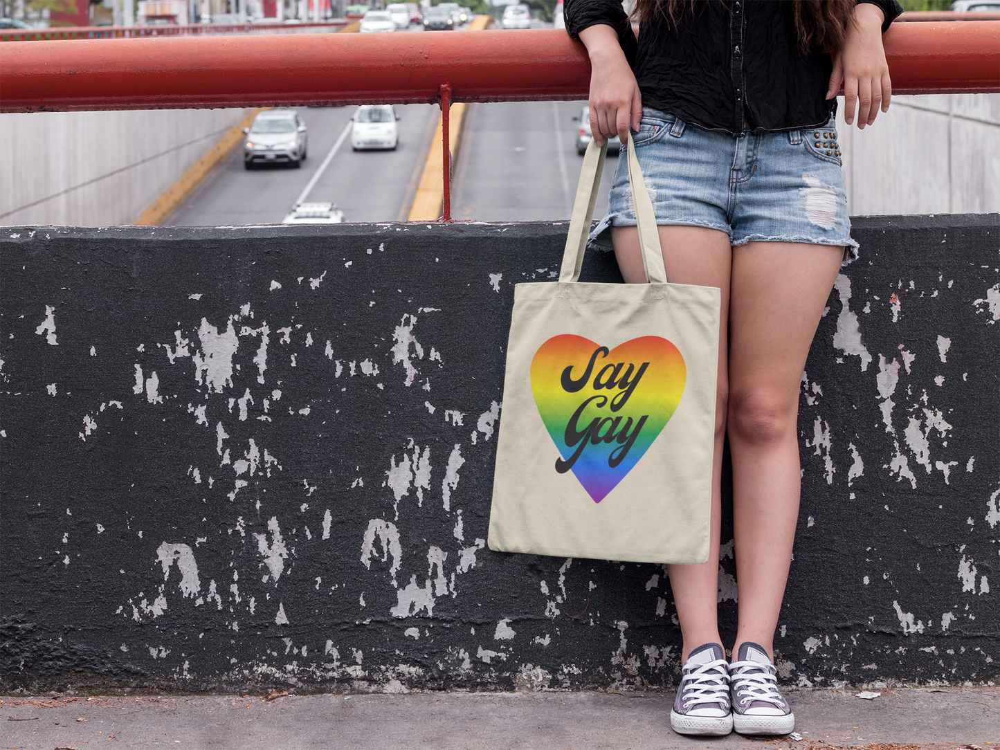 Say Gay Rainbow Heart | Canvas Tote Bag