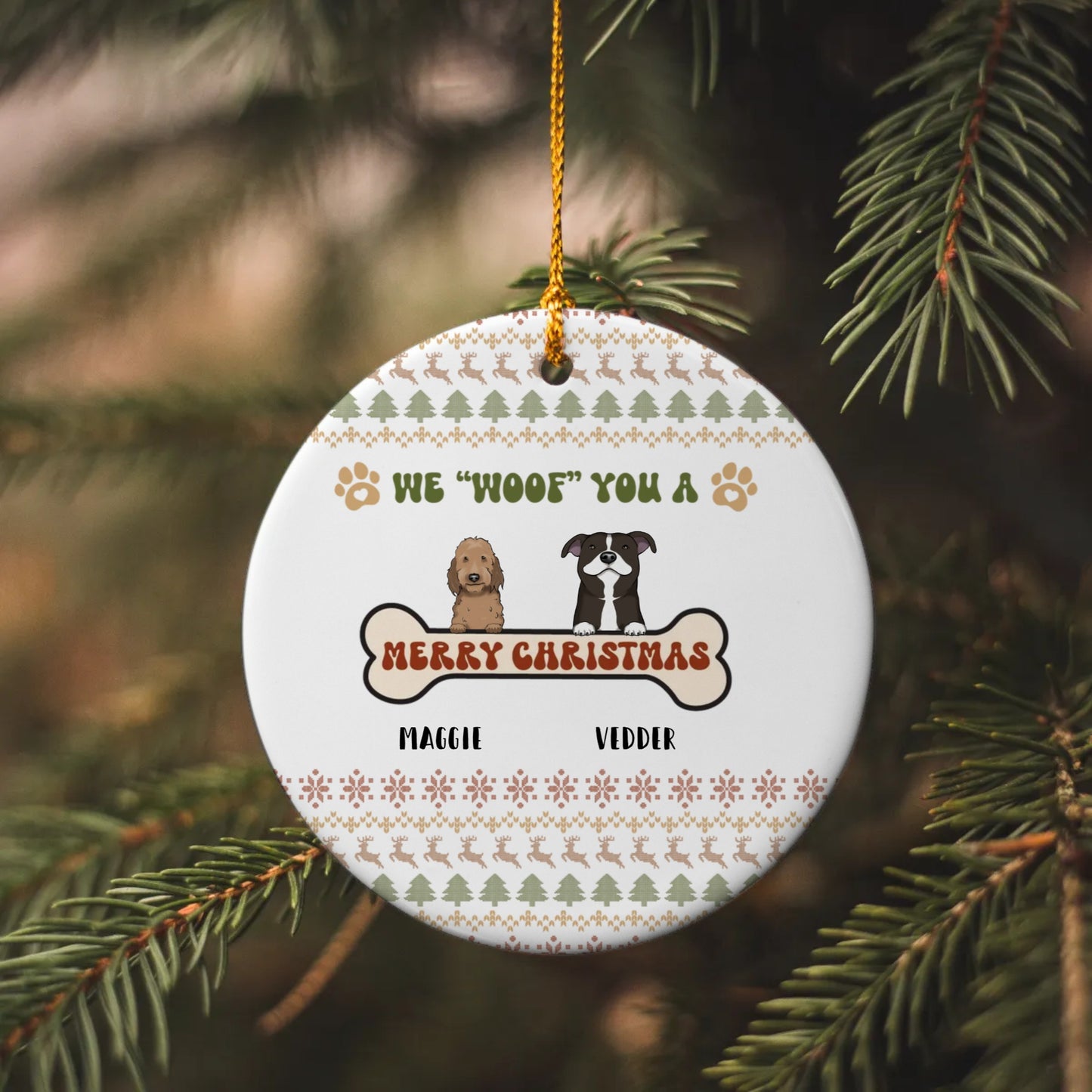 We "Woof" You A Merry Christmas - Personalized Dogs | Christmas Ornament